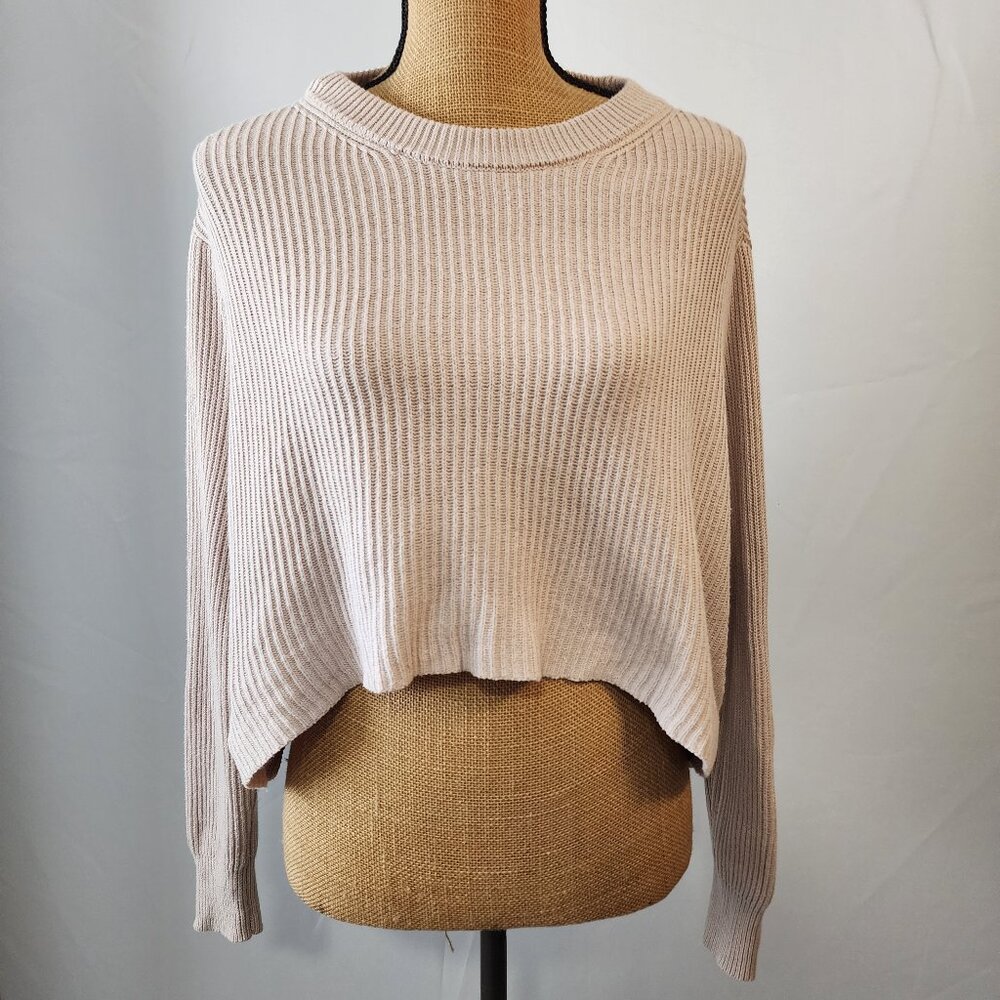 Cotton On Women's L Beige Ribbed Cropped Sweater Knit Top Minimalist